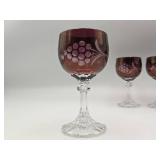 Set of 6 Beautiful Vintage Cut Crystal Ruby Wine Glasses