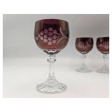 Set of 6 Beautiful Vintage Cut Crystal Ruby Wine Glasses