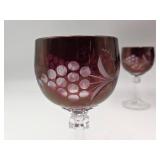 Set of 6 Beautiful Vintage Cut Crystal Ruby Wine Glasses