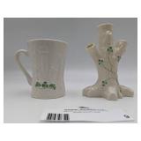Vintage 2007 Belleek Signed Trademark Mug & Tree Vase