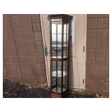 2 Gorgeous Curio Cabinets-Phillip Reinisch Oak Corner Curio Cabinet 72" x 19" x 9.5"x 9.5"x 9.5"  and 30" x 14.5" x 6.5" Wall Curio Cabinet