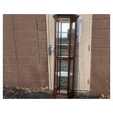 2 Gorgeous Curio Cabinets-Phillip Reinisch Oak Corner Curio Cabinet 72" x 19" x 9.5"x 9.5"x 9.5"  and 30" x 14.5" x 6.5" Wall Curio Cabinet