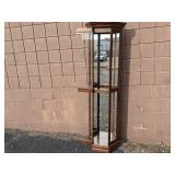 2 Gorgeous Curio Cabinets-Phillip Reinisch Oak Corner Curio Cabinet 72" x 19" x 9.5"x 9.5"x 9.5"  and 30" x 14.5" x 6.5" Wall Curio Cabinet