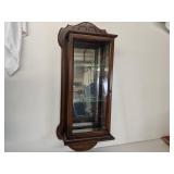 2 Gorgeous Curio Cabinets-Phillip Reinisch Oak Corner Curio Cabinet 72" x 19" x 9.5"x 9.5"x 9.5"  and 30" x 14.5" x 6.5" Wall Curio Cabinet