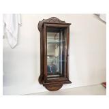 2 Gorgeous Curio Cabinets-Phillip Reinisch Oak Corner Curio Cabinet 72" x 19" x 9.5"x 9.5"x 9.5"  and 30" x 14.5" x 6.5" Wall Curio Cabinet