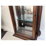 2 Gorgeous Curio Cabinets-Phillip Reinisch Oak Corner Curio Cabinet 72" x 19" x 9.5"x 9.5"x 9.5"  and 30" x 14.5" x 6.5" Wall Curio Cabinet