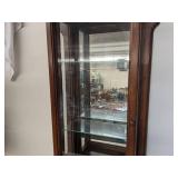 2 Gorgeous Curio Cabinets-Phillip Reinisch Oak Corner Curio Cabinet 72" x 19" x 9.5"x 9.5"x 9.5"  and 30" x 14.5" x 6.5" Wall Curio Cabinet