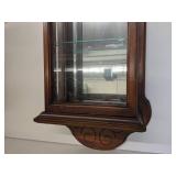 2 Gorgeous Curio Cabinets-Phillip Reinisch Oak Corner Curio Cabinet 72" x 19" x 9.5"x 9.5"x 9.5"  and 30" x 14.5" x 6.5" Wall Curio Cabinet