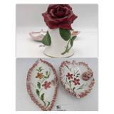 Vintage Royalty Rose Porcelain Bell and Italian Hand Painted Plates
