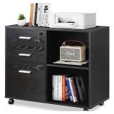 DEVAISE 3-Drawer Wood File Black Cabinet with Lock, Model D10710461