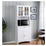 OS HOME AND OFFICE FURNITURE White Buffet and Hutch with Framed Glass Doors and Drawer, 25504B.
