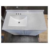36 in. W x 19 in. D Bathroom Vanity in White With Vanity Top in Silver Ash with White Sink. - Crack on Back Top Brace.