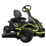 Ryobi 38 in. Battery Electric Riding Lawn Mower, With Charger, .47 Hours - Tire on RH Rear is Split - needs replacing - Otherwise Perfect!
