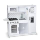 Melissa & Doug Wooden Chef’s Pretend Play Toy Kitchen With “Ice” Cube Dispenser – Cloud White - Carton Damage - Did not notice damage to product found at rip site.