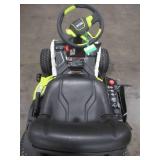 Ryobi 38 in. Battery Electric Riding Lawn Mower, With Charger, .47 Hours - Tire on RH Rear is Split - needs replacing - Otherwise Perfect!