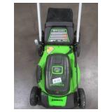 Greenworks 48V 21-inch Self-Propelled Walk-Behind Lawn Mower W/(4) 4 Ah Batteries - MISSING CHARGERS, BROKEN HANDLE - RUNS!