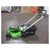Greenworks 48V 21-inch Self-Propelled Walk-Behind Lawn Mower W/(4) 4 Ah Batteries - MISSING CHARGERS, BROKEN HANDLE - RUNS!