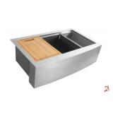 GLACIER BAY All-in-One Apron-Front Farmhouse Stainless Steel 33 in. Single Bowl Workstation Sink with Accessory Kit
