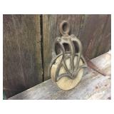 Antique Cast Iron/Wood Barn Pulley