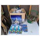 Christmas Decor Lot: Christmas Lights, Basket, and More