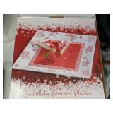 Christmas Decor Lot: Ornaments, Stockings, Kitchen Decor, Snowflake Ceramic Platter, and More