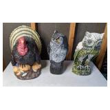 Garden Decor: (2) Owls, Turkey