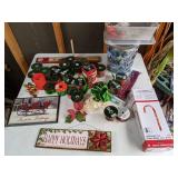Christmas Decor Lot: Signs, Ribbon, Candy Cane Path Marker, and More