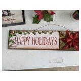 Christmas Decor Lot: Signs, Ribbon, Candy Cane Path Marker, and More
