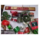 Christmas Decor Lot: Signs, Ribbon, Candy Cane Path Marker, and More