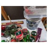 Christmas Decor Lot: Signs, Ribbon, Candy Cane Path Marker, and More