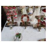 Christmas Decor Lot: JOY Stocking Holders, Ornaments, Table Settings, & More