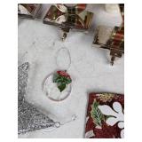 Christmas Decor Lot: JOY Stocking Holders, Ornaments, Table Settings, & More