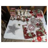Christmas Decor Lot: JOY Stocking Holders, Ornaments, Table Settings, & More