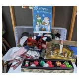Christmas Decor Lot: Christmas Wrapping Paper Kit, Nativity Set, & More