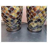 Lot of 3 Decorative Items: 2 Mosaic Glass Votive Lights and Silver Vase