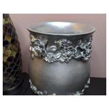 Lot of 3 Decorative Items: 2 Mosaic Glass Votive Lights and Silver Vase