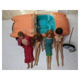 Vintage Barbies and Ken Doll with 1962 Austin Healey Sports Car