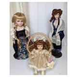 Lot of 3 Beautifully Maintained Porcelain Dolls