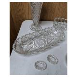 Collection of 10 Cut Glass Pieces: Vases, Bon Bon Dish, Relish and Oval Dishes, Covered Bowl, Ash Tray and More!