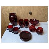 Elegant Set of 16 Vintage Royal Ruby Red Anchor Hocking Glassware Pieces