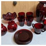 Elegant Set of 16 Vintage Royal Ruby Red Anchor Hocking Glassware Pieces