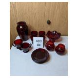 Elegant Set of 16 Vintage Royal Ruby Red Anchor Hocking Glassware Pieces
