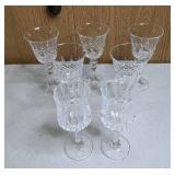 Lot of 7 Etched Glass Wine Flutes