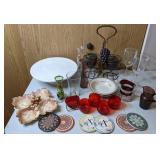 Lot of Glassware, Cake Stand, Vases and Coasters