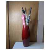 Lot of 3 Large Umbrellas in Tall Red Vase