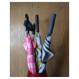 Lot of 3 Large Umbrellas in Tall Red Vase