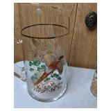 Set of 5 Vintage Glassware Pieces: West Virginia Glass Co. Cocktail Mixing Pitcher & 4 Glasses in Pheasants in Flight Design