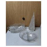 Set of 3 Glass Pieces: Serving Dish, Dividing Serving Dish and Lighted Decorative Tree