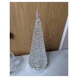 Set of 3 Glass Pieces: Serving Dish, Dividing Serving Dish and Lighted Decorative Tree