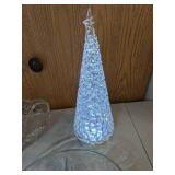 Set of 3 Glass Pieces: Serving Dish, Dividing Serving Dish and Lighted Decorative Tree